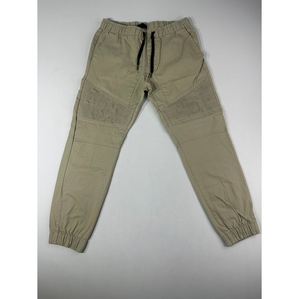 Steve's Jeans Mens Tan Moto Jogger Pants Khaki Pleated Knee Slim Fit Size M